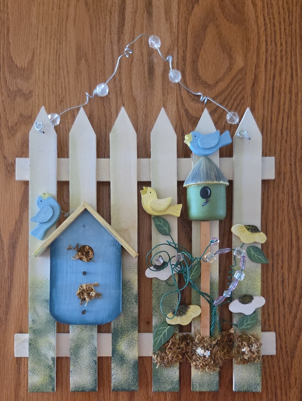 Wooden Birdhouse Wall Decor - Blue & Yellow